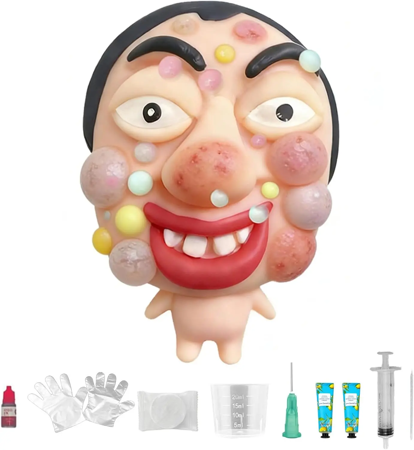 Pimple Popping Toy Squishy Toys Stress Relief Squeeze Toy – Large Reusable Silicone Pimple Popper Fidget Toy Set Soft Sensory Toy for Adults ASMR Satisfying Play Includes 2 Filling Creams (ChompFace)