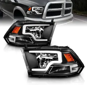 AmeriLite for 2009-2019 Dodge Ram 1500 2500 3500 Truck Light Bar Black Replacement LED BAR HIgh/Low Beam Headlights Assembly Pair - Driver and Passenger Side
