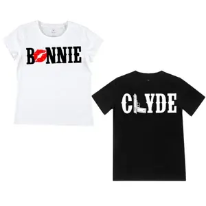 Bonnie & Clyde Couple T-Shirt  . Cotton. Black. White