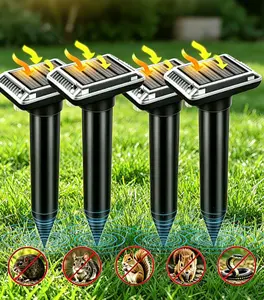 2026 Upgraded 4-Pack Solar Ultrasonic Animal Repeller Stakes, IP65 Waterproof Eco-Friendly Outdoor Pest Deterrent, Solar Operated No Power Fees, Repels Moles, Gophers, Voles, Snakes & Rodents for Yard, Lawn & Backyard