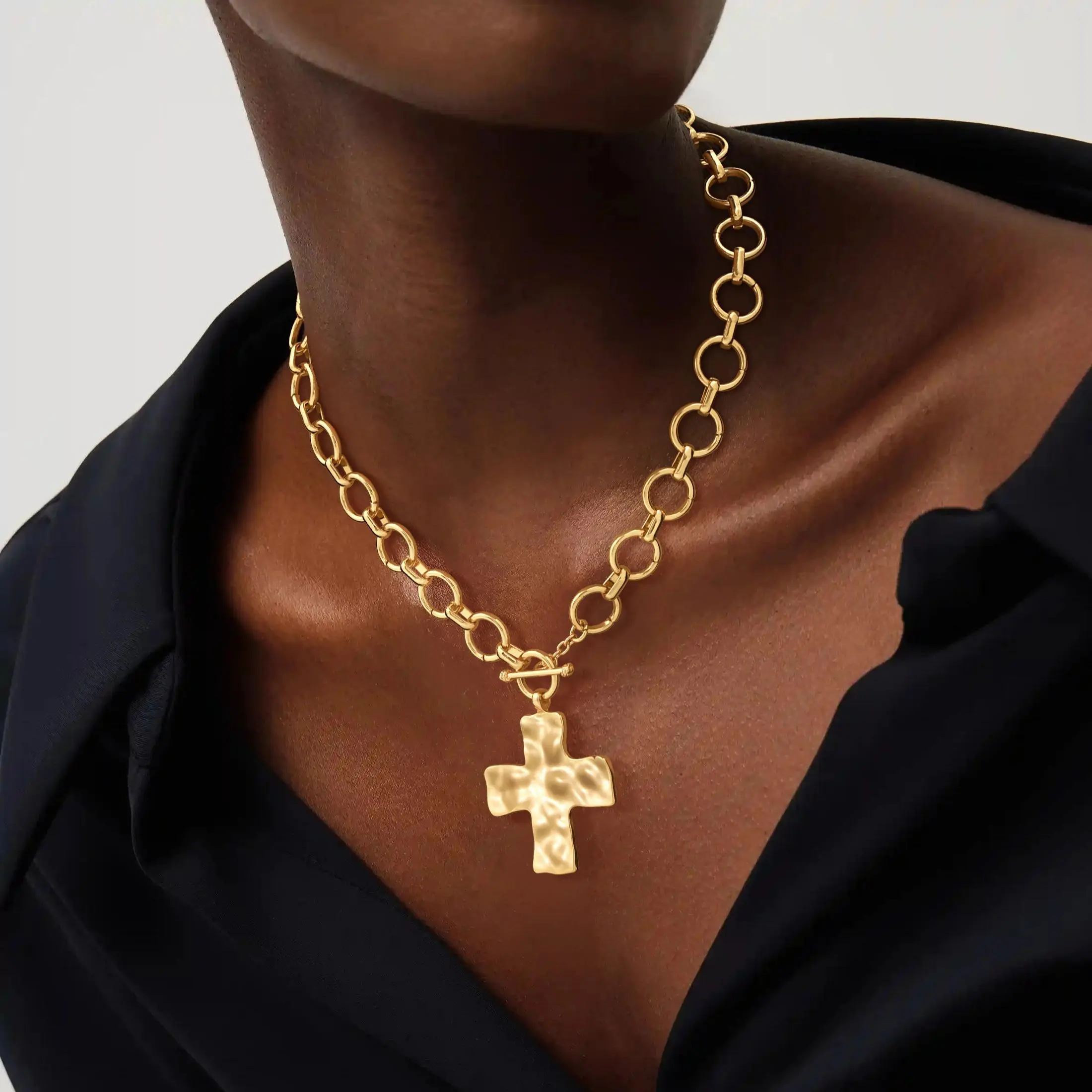 CHESKY Chunky Necklace with Bold Cross Design | Unisex Street Style Jewelry, Waterproof 13mm Cross Chain Design with OT Buckle, Waterproof Link, Chain & Link, Casual, Chesky Gold, Comfortable For All-Day Wear