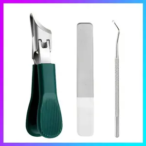 [Free Ship] Three sets of eagle beak beveled nail clippers household multifunctional large opening anti-splash nail clippers set of high-grade thick hard manicure clippers green large opening