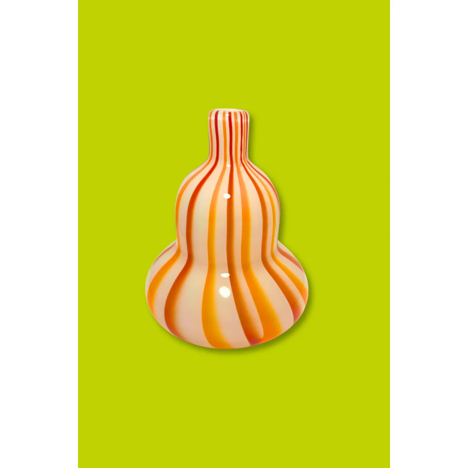 Vintage Orange Striped Handblown Murano Style Italian Art Glass Gourd Shaped  Vase