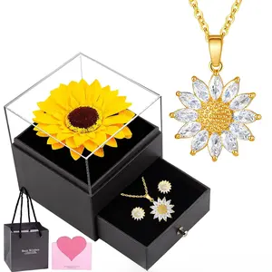 TikTok explosion! Exquisite sunflower necklace with acrylic flower jewelry box, intimate gift inspiration, Valentine's Day, mother plot gift perfect choice bangle  bar