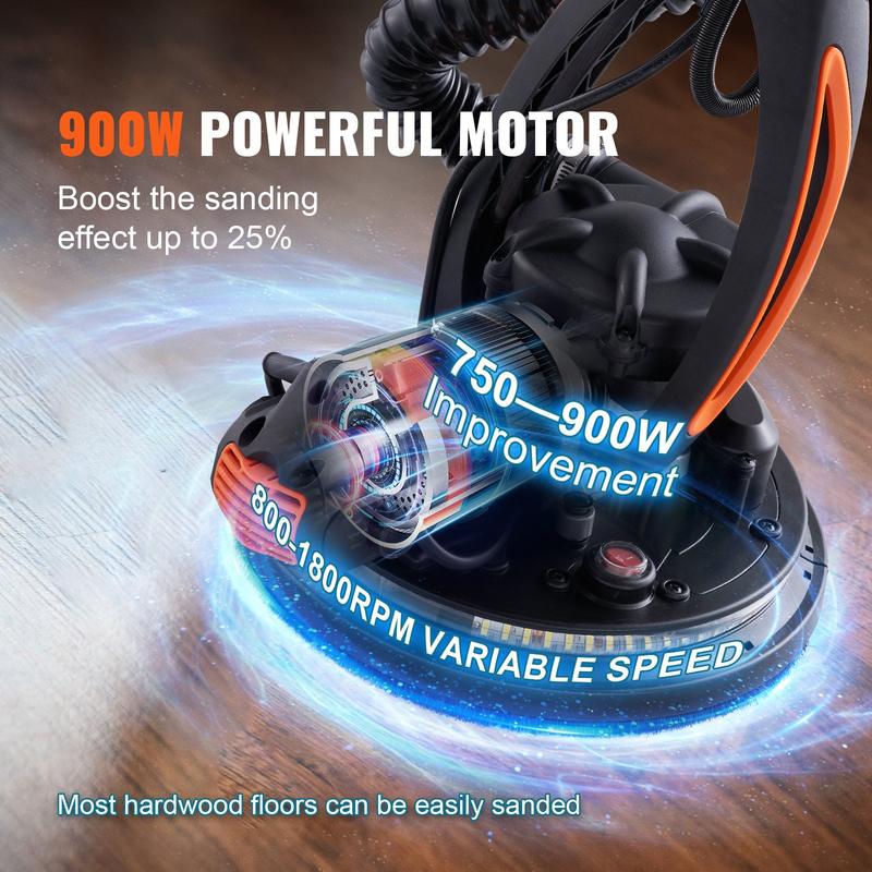VEVOR Electric Drywall Sander 900W, TikTokShopBlackFriday, Self-Suction & Variable Speed 800-1800 RPM, Foldable Handle & Self-Suction, with LED Strip Light and Vacuum Bag Power Tool  VEVOR Super Brand Day