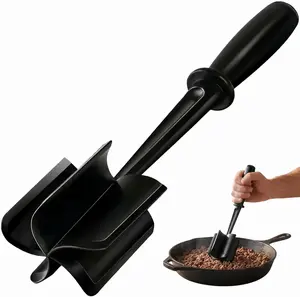 Premium Meat Chopper & Ground Beef Masher, 5-Blade Hamburger Crusher, Taco Meat Separator, Non-Stick Mix & Chop Kitchen Tool, Heat Resistant Nylon Potato Masher, Burger Meat Grinder, Dishwasher Safe Cooking Utensil (Black)