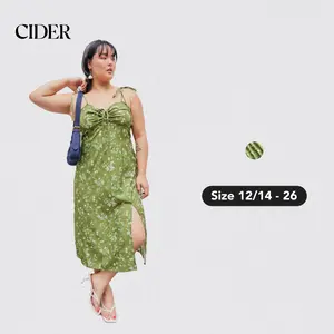 Cider [size 12/14-26] Square Neck Floral Ruched Split Midi Dress Curve & Plus