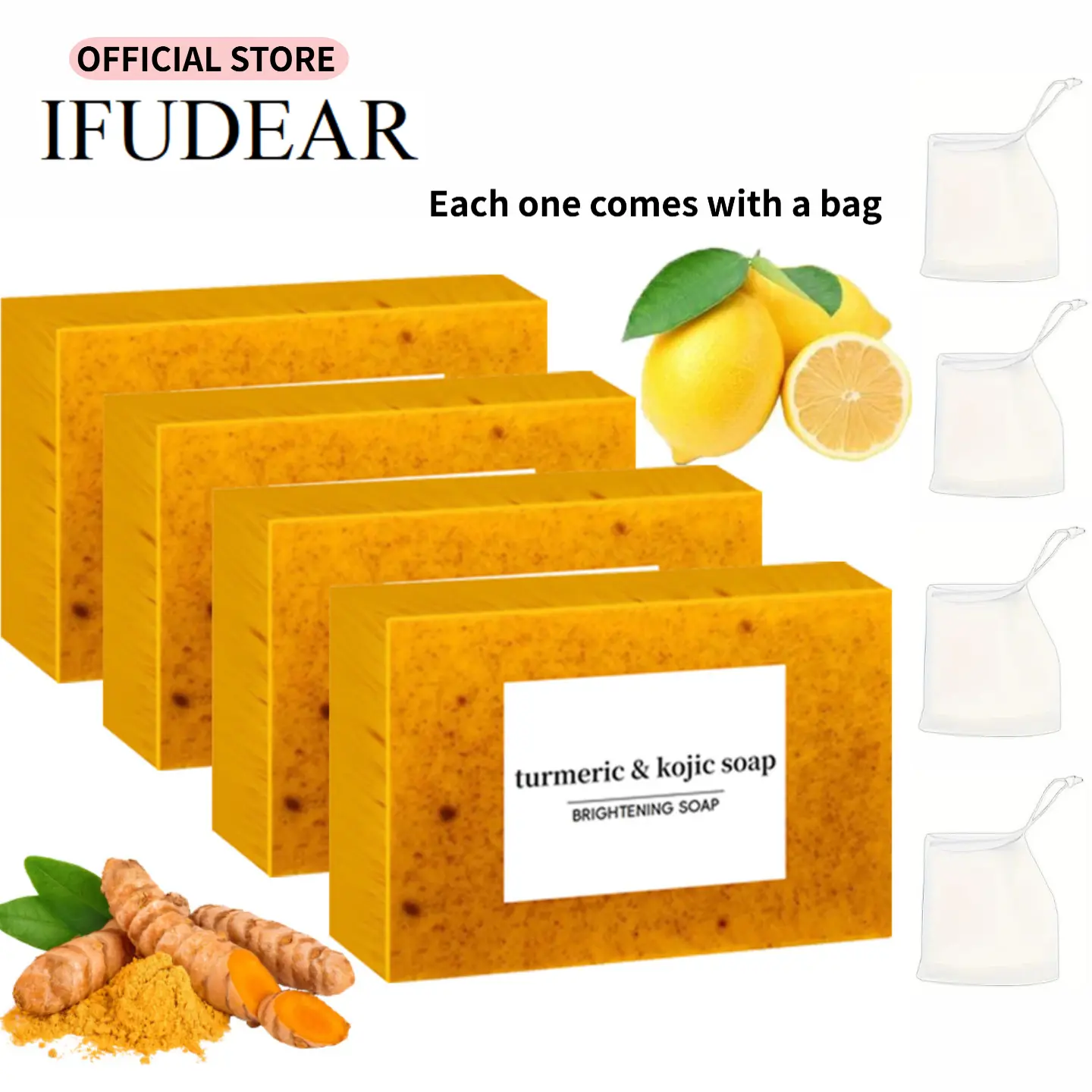 [IFUDEAR Official] Korean Daily Skincare Lemon Turmeric Kojic Acid Soap 100g | Acne Cleanser & Dark Spot Remover | Natural Brightening Oil Control for Face & Body