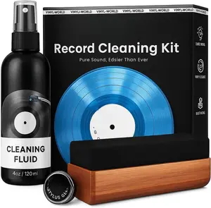 Vinyl Record Cleaning Kit - 4in1 Vinyl Record Cleaner Kit for Vinyl Records Albums. Vinyl Cleaner Includes XL Record Brush, Cleaning Liquid (4oz), Duster & Stylus Cleaning Gel - Archival Standard