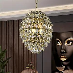 Modern K9 Crystal Chandelier with 176 Golden Crystals - Oil-Rubbed Metal Finish, Dimmable, E14 Base, Ideal for Cafes, Living Rooms, Bedrooms, Restaurants, Foyers, Hotels, Corridors, Living Room Decor | Modern Chandelier | Elegant Decor, Chandeliers for Ce