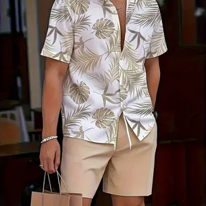 Men's 3D Fashion Summer Printed Collar Shirt Set - Comfortable Short Sleeve with Drawstring Pocket Shorts, New Casual Loose Round Neck T-Shirt, Essential for Spring and Summer Daily Wear