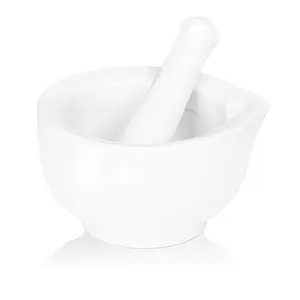 Porcelain Small Mortar and Pestle, Ceramic Herb Grinder Pill Crusher Set, 3.3 inch White