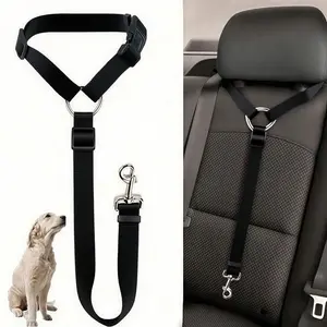 Pet Car Seat Belt for Dogs & Cats, Adjustable Nylon Fabric Dog Leash, Car Headrest Restraint Strap, Pet Safety Accessory, Safety Harness