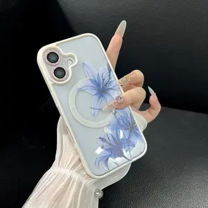 Blue Lily Whisper Magnetic MagSafe Snap Case for iPhone 17/16 Pro Max 15  14 13  Plus Shockproof Slim Protective Cove