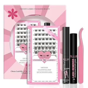 DIY Lash Extension Kit with 72 Pcs Lash Clusters, Lash Bond 5ml Eyelash Remover & Eyelash Applicator for Beginner Use, Easy to Use, Volume Style