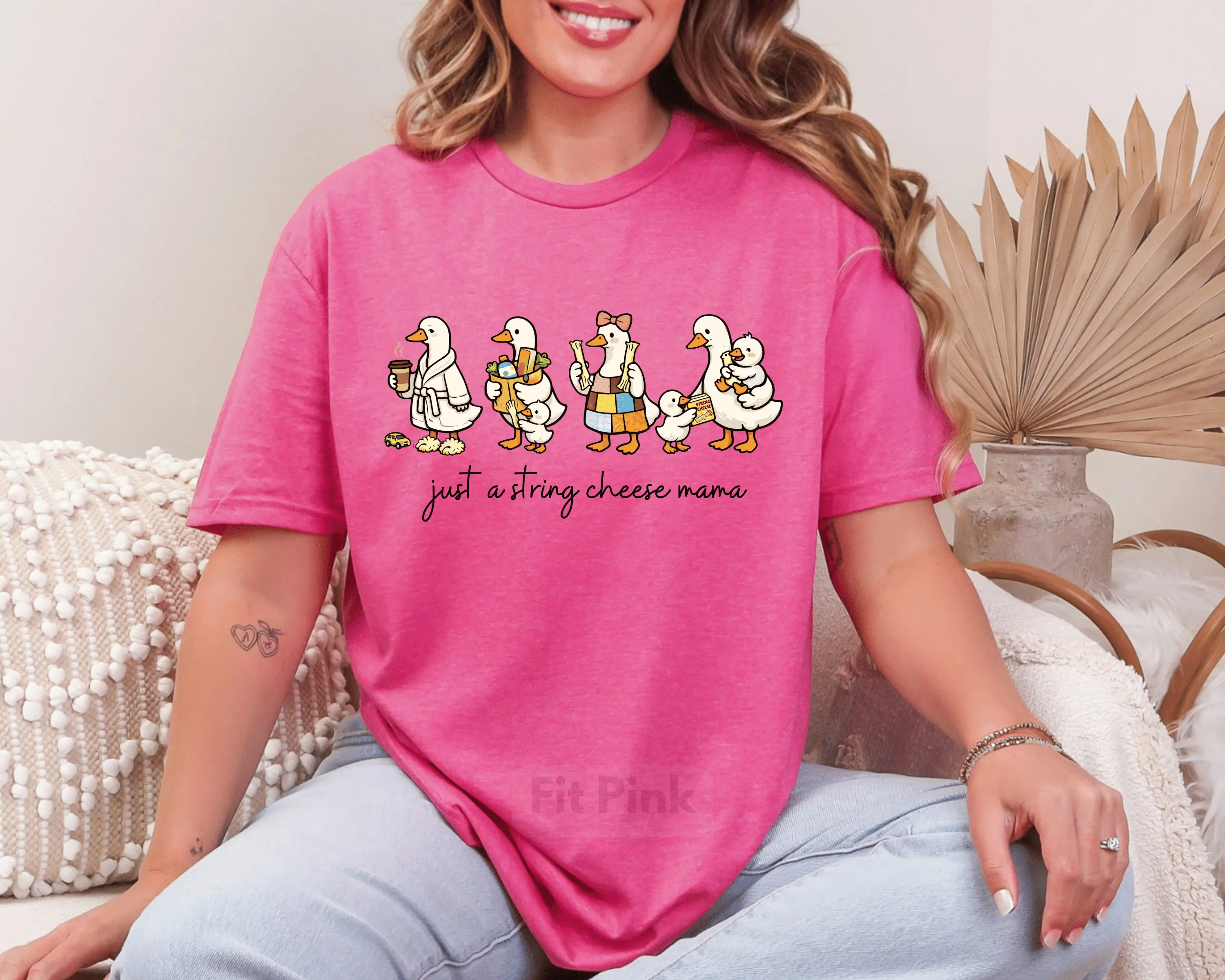 Just a String Cheese Mama Shirt - Cute Mom Unisex Oversized Casual Unisex T-Shirt for Women - 100% Cotton Jersey -