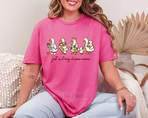 Just a String Cheese Mama Shirt - Cute Mom Unisex Oversized Casual Unisex T-Shirt for Women - 100% Cotton Jersey -