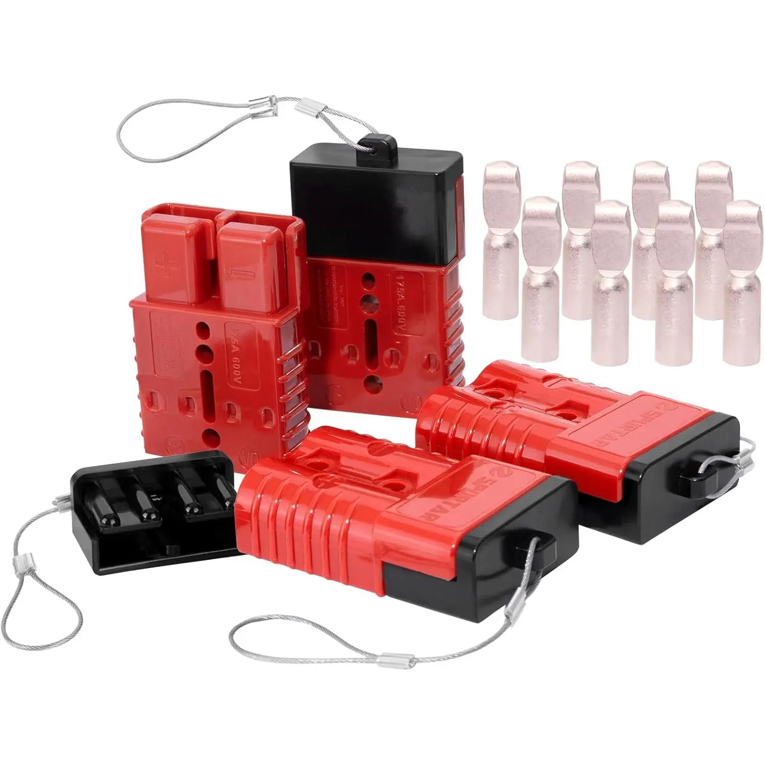 Detachable 175A Car Battery Quick Connect-Disconnect Plug, 1/0 AWG Wire Harness, 12-36V Car Parts & Accessories for ATV Lifts, Winches, 4Pcs Red Jumper Cable Components with 4Pcs Dust Covers & 8Pcs Terminal Pins