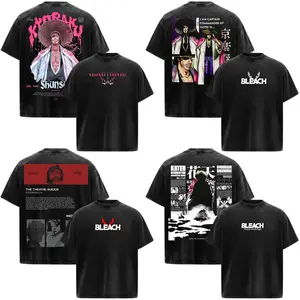 Kyoraku Shunsui Bleach Anime Manga Acid Washed 230GSM Heavyweight Cotton T Shirt Collection - Size S to 3XL - Unisex Vintage Streetwear Oversized Crewneck Merch - Gift for Anime Fans