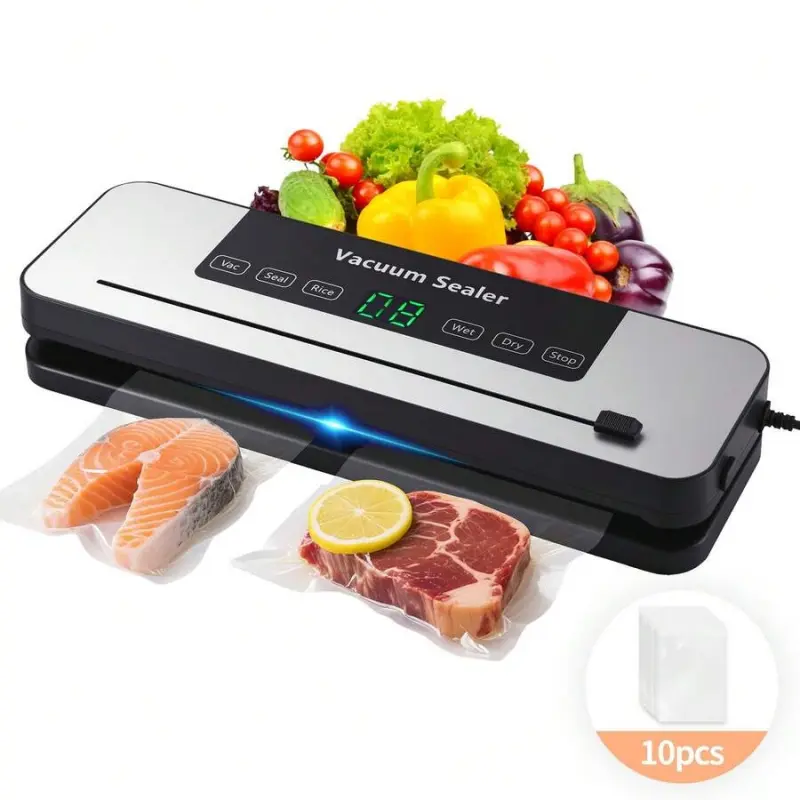 Senmeo 2025 Powerful Vacuum Sealer Machine| Compact Design| One-Touch Automatic| Seal In 10-20 Seconds| Dry, Moist, Wet, And Cold Modes| With 10 Vacuum Bags & Built-In Cutter (Grey)