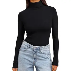Women’s long-sleeved fashion basic turtleneck warm top, suitable for winter layering and everyday wear