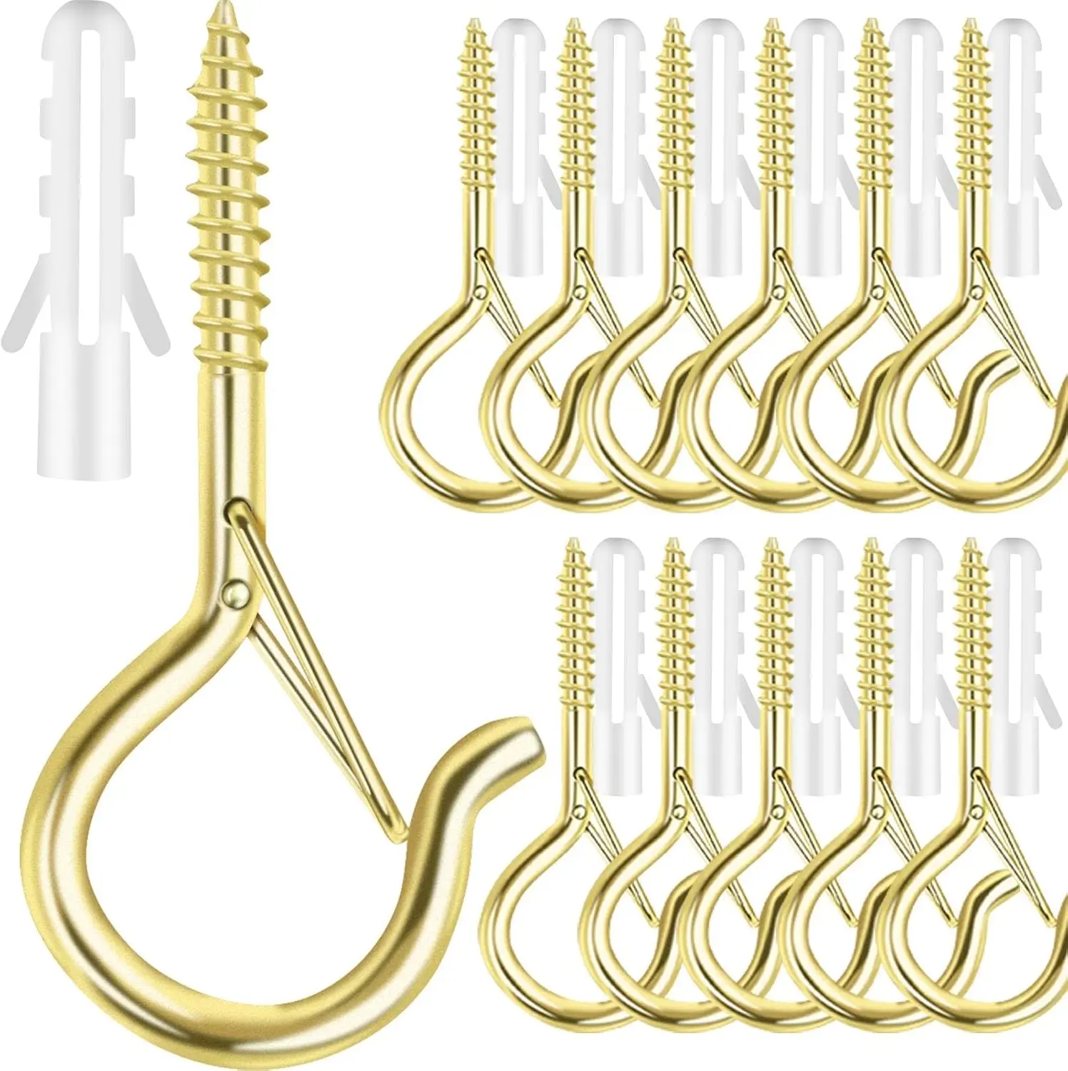12 count Q-Hanger Hooks, Screw Hooks for Outdoor String Lights, Safety Buckle Design Cup Eye Hook for Hanging Christmas Lights, , Wind Chimes, Mounted on Wall Ceiling, Windproof,