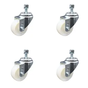 Service Caster SCC-SSTS20S314-NYS-M1015-4 Stainless Steel Nylon Swivel Threaded Stem Caster with 3 x 1.25 in. White Wheels & 10 mm Stems - Set of 4