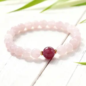Healing Pink Crystal Bracelet for Women Men, 8 mm Natural Stone Beaded Fashion Bracelets, Jewelry Christmas Birthday Gifts, Round Gemstones Stretch Bracelets
