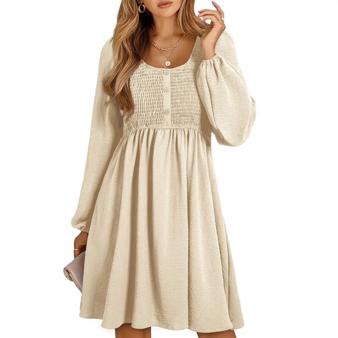 Dokotoo Womens 2026 Casual Dress Smocked Crewneck Button Up Long Sleeve Empire Waist A-Line Mini Dress - TikTok Shop Dokotoo Womens 2026 Casual Dress Smocked Crewneck Button Up Long Sleeve Empire Waist A-Line Mini Dress - TikTok Shop