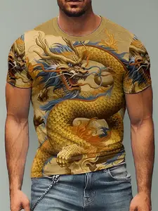 Vintage Asian Pattern Men's Top Summer New 3D Digital Print Short Sleeve Loose Plus Size Fun T-Shirt Cool-Hop Style Polyester Fabric Fashion Trend, PLUS SIZE