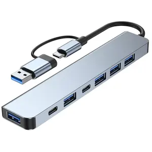 7 in 1 Portable USB Hub, Hub with 4 USB 2.0 Ports & 2 USB-C Ports & 1 USB 3.0 Port, Multiport USB Hub for MacBook Pro Air & PC/Laptop/Tablet