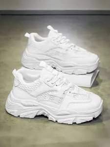 Men's Breathable Mesh Sneakers, Casual Sporty Shoes with Thick Sole, Dad Style High-Top Trainers for All Seasons, Lace up sneakers