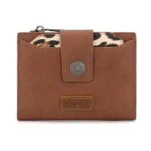 Wrangler Women's Small RFID Bifold Wallet, Compact Leopard Print Credit Card Holder with Removable ID Window
