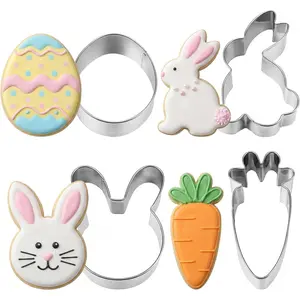 4 Easter cookie molds, carrot, egg, rabbit face shaped metal cookie molds, used for baking and Easter party decoration gifts