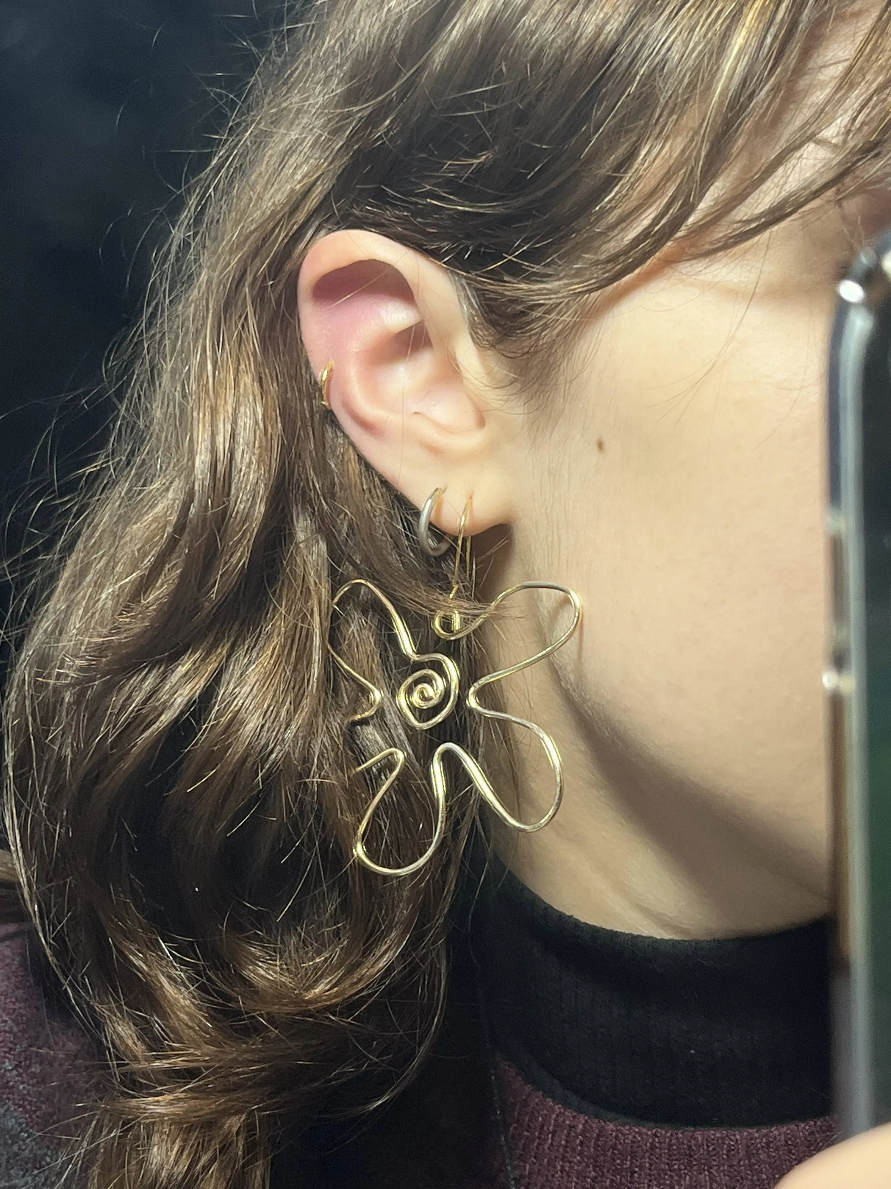 Retro Hippie Flower Gold Wire Earrings | Whimsical Elegant Boho Flower Earrings