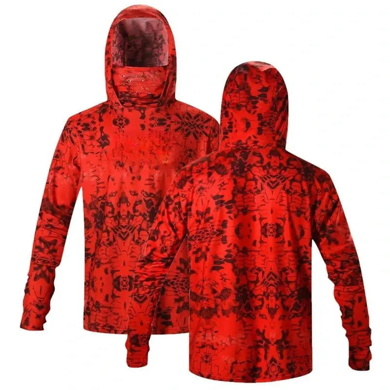 Fishing Shirt UPF 50+ Hooded Fishing Clothes Men Face Cover Hoodie Sun Protection Mask Jersey Breathable Camisa De Pesca