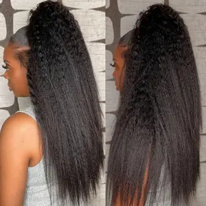 [360 Glueless Wig] Leniku 180 Density 32 34 Inch 360 Kinky Straight Glueless Wigs Human Hair Brazilian Yaki Straight 13x6 HD Lace Frontal Wig For Women Preplucked