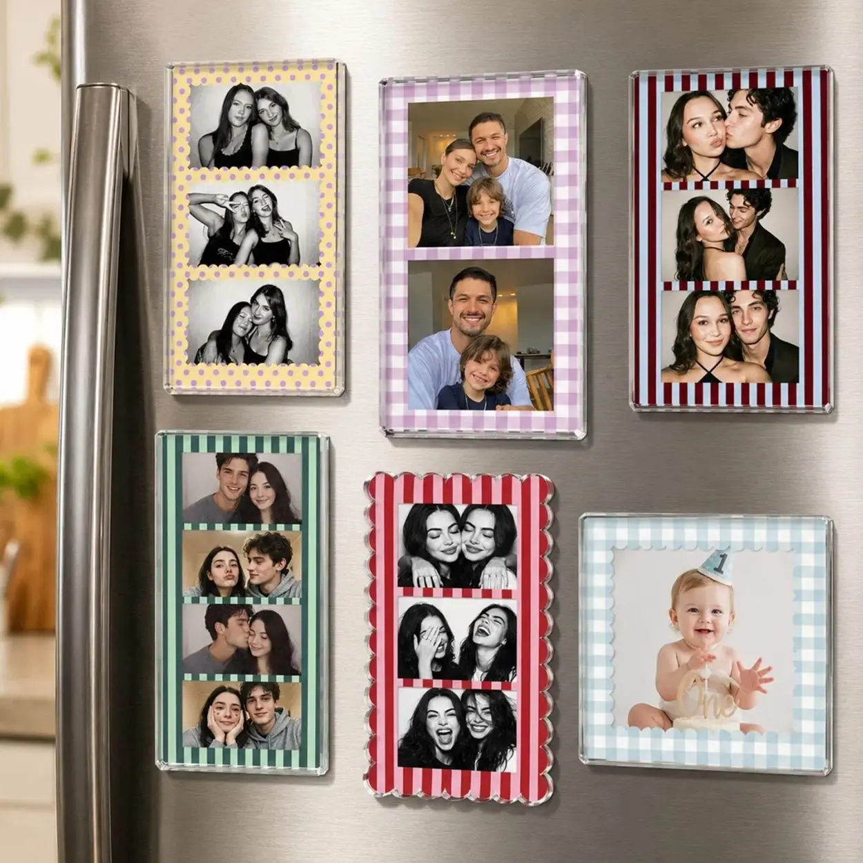 Personalized Strip Photobooth Acrylic Magnet, Custom Couples Photo Magnet, Besties Photo Magnet