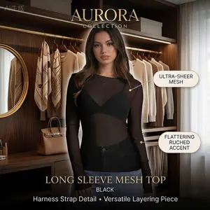 Women’s sheer mesh top, long sleeves, see-through slim-fit shirt/tee, Y2K layering clubwear, spring date night outfit, plus size | A must-have for the spring–summer wardrobe in 2026