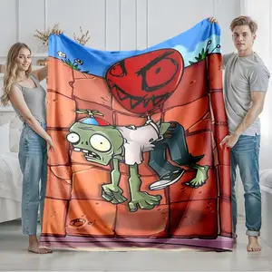1 piece Plants vs. Zombies Red Balloon Zombie Hanging Scene themed flannel blanket - Modern-style all-season flannel blanket, suitable for sofas and beds, super soft and comfortable, digitally printed pattern, 100% polyester material, machine