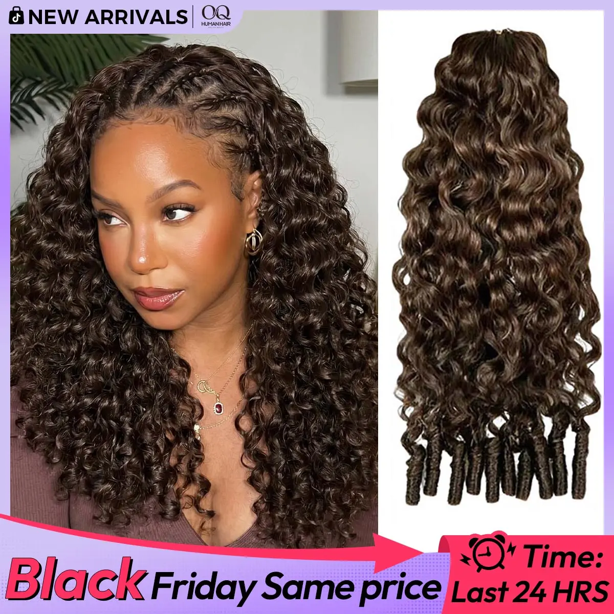 OQ HAIR #4 Chocolate Brown Feather Crochet Human Hair Burmese Curly Machine Made Crochet Weave Hair Extensions for Volume and Length #tiktokshopstockup #SohoChic