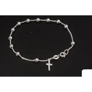 Sterling Silver Cross Charm Rosary Bracelet