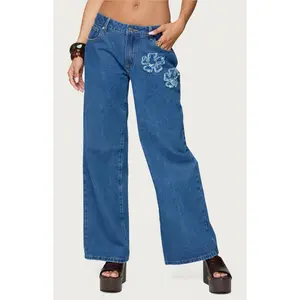 Edikted Women's Flower Patch Low Rise Jeans