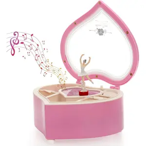 Ballerina Music Box for Valentine's Day Gift, Pink Heart Rotating Dancing Girl Gift Box for Jewelry Trinket, Perfect for Mother's Day Birthday