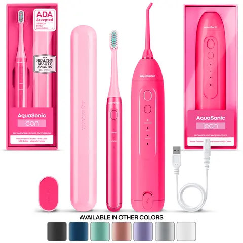 Icon Electric Toothbrush & Water Flosser Bundle - Travel case, charging cord Daily Oral Daily Oral Cleansing | AquaSonic Cordless Toothbrushes Cordless Teeth Cleaner Cordless Teeth Cleaner Cordless Teeth Cleaner Cordless Teeth Cleaner