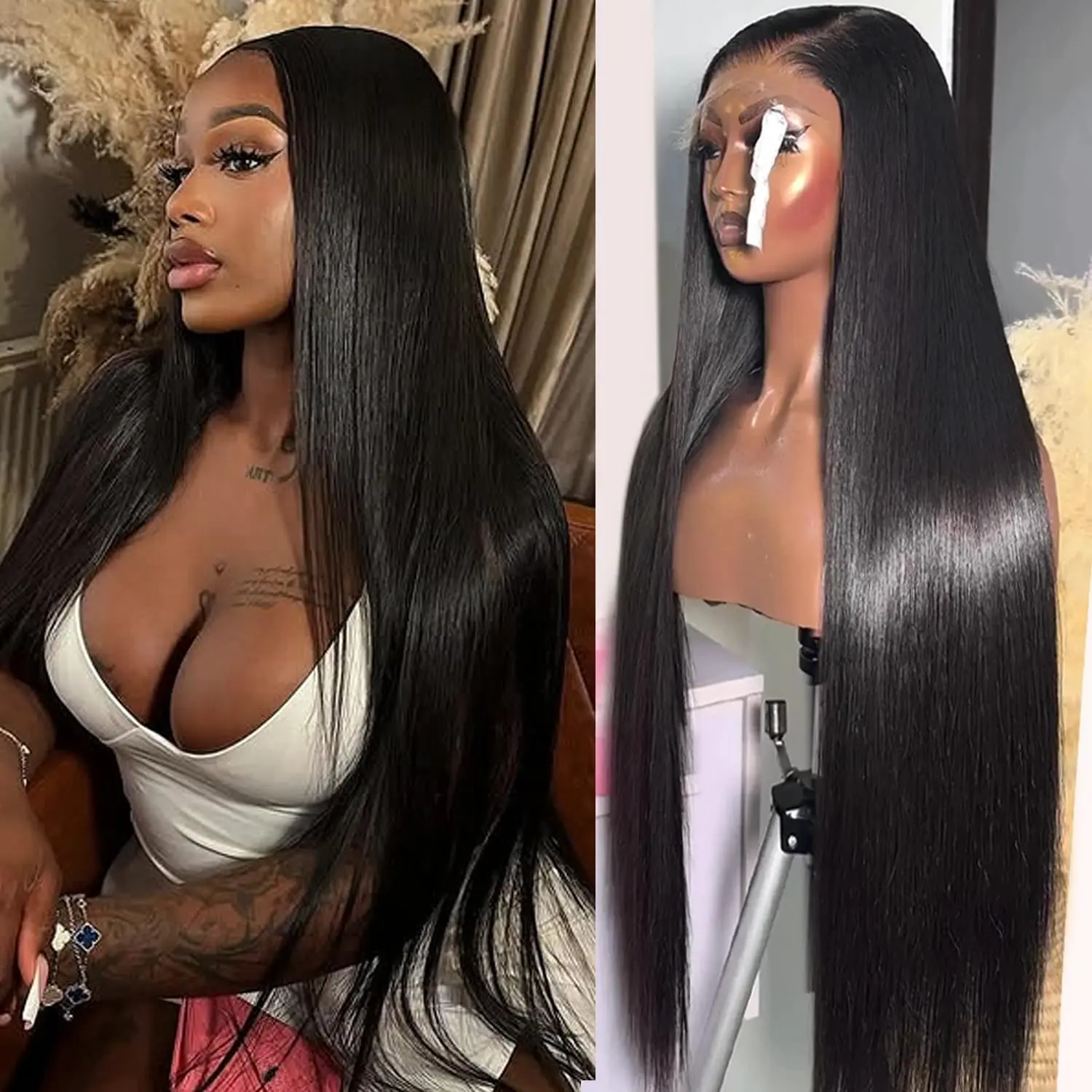 【Lemoda Outlets Deals】Lemoda Outlet Deals 13x4 Straight Lace Front Wigs Human Hair 200% Density Straight HD Transparent Lace Human Hair Wigs for Women Glueless Black Wigs Virgin 12A Straight Hair Bone Wigs Pre Plucked summerwins