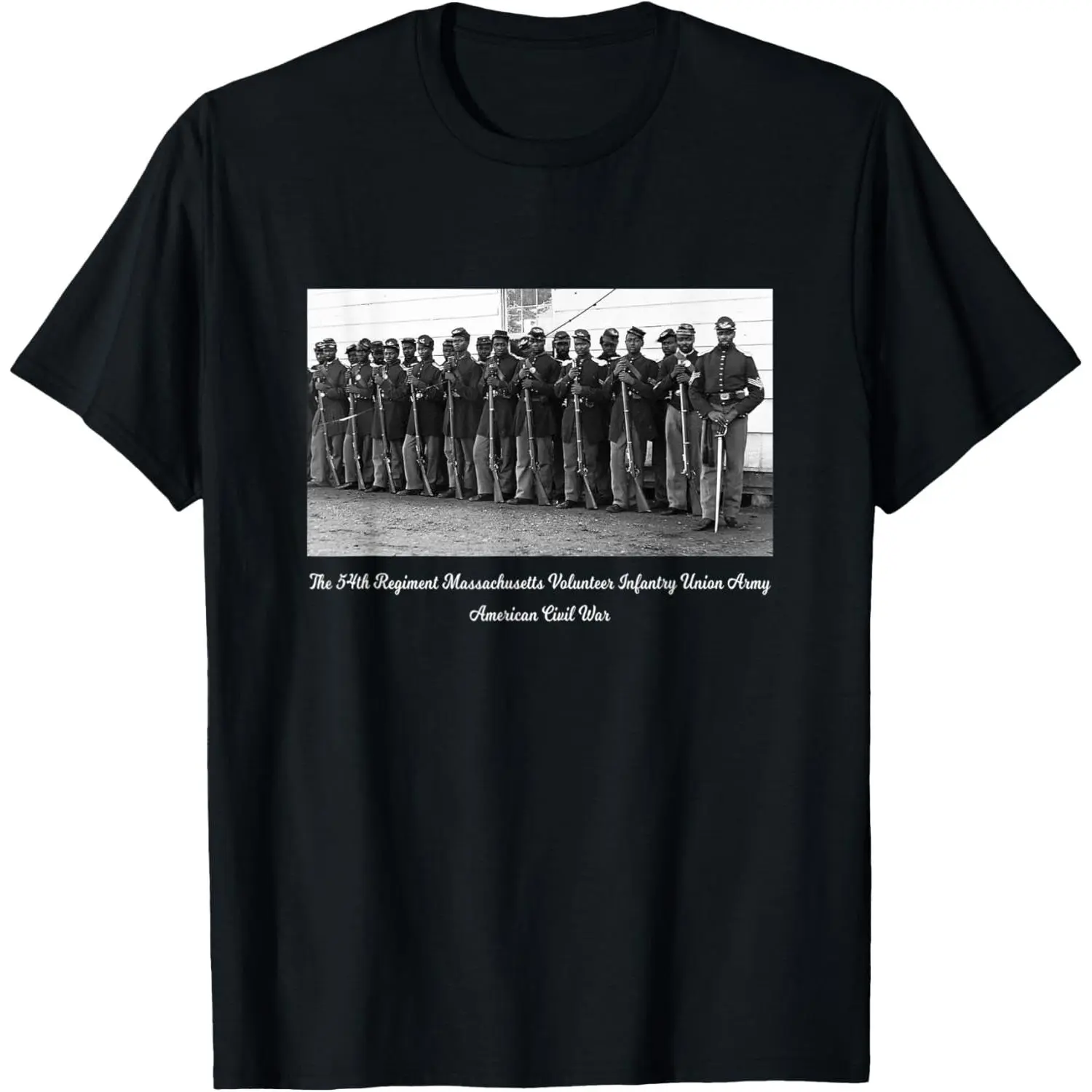 Men's Classic Round Neck Short-Sleeve Cotton T-Shirt - Civil US War Legacy Black History All Black Regiment Top, Sturdy Hem, Breathable, Soft, Graphic Print, Casual Regular Fit, Streetwear Outfit, Menswear (Kids' Christmas Option)
