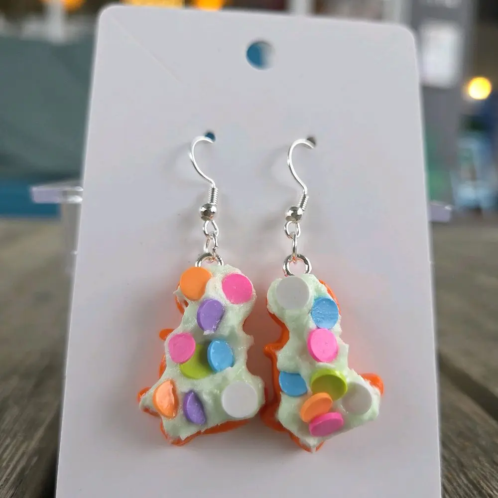 Handmade Tiny Diny Earrings ~ Orange w/ Green Frosting & Circle Sprinkles