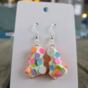 Handmade Tiny Diny Earrings ~ Orange w/ Green Frosting & Circle Sprinkles