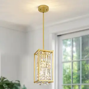 Modern Crystal Pendant Light Fixture, Adjustable Hanging Ceiling Light for Kitchen Island Dining Room, Black/Gold/Nickel Options